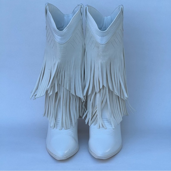 Altar'd State White Fringe Cowgirl Boots Women's 7 - Picture 5 of 9